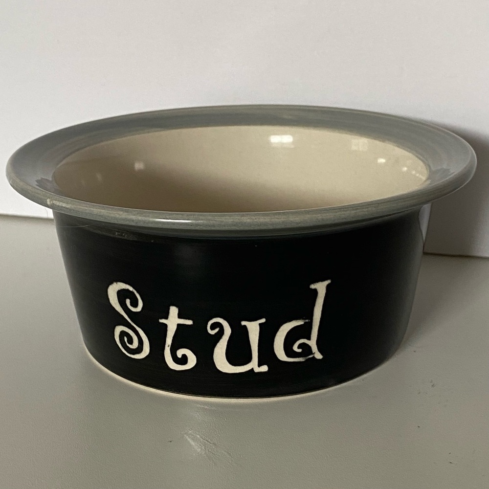 Dog Bowl “Stud” Ceramic 6” Black Gray Alco Industries 2.5” High Boy Cat Doggy